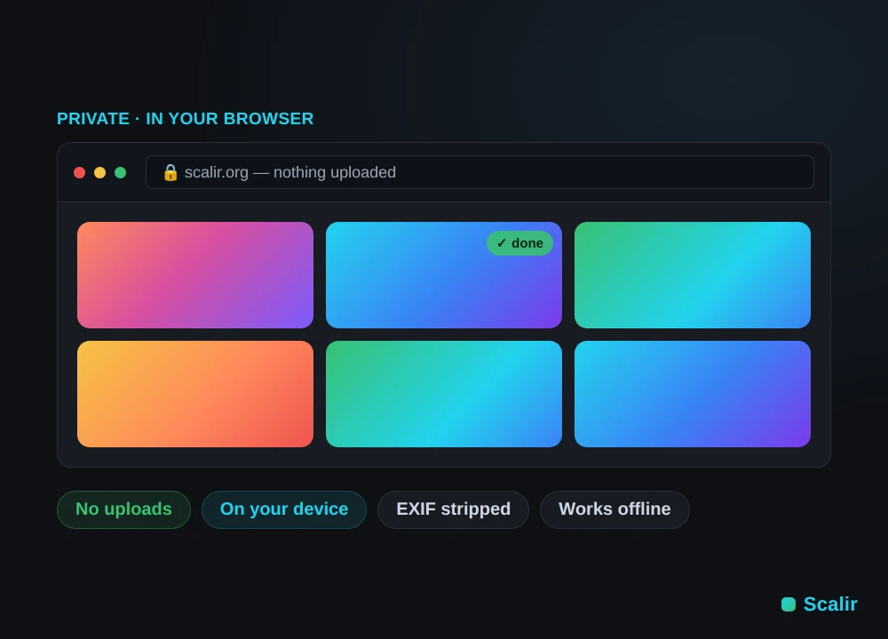 Images being optimised privately in a web browser with nothing uploaded to a server